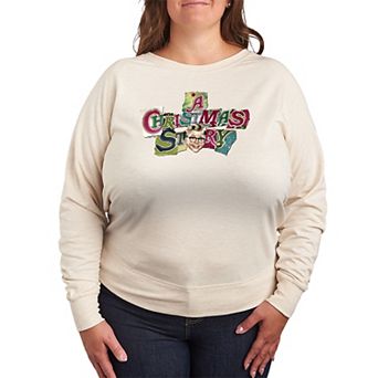 Plus Size A Christmas Story Logo Collage French Terry Long Sleeve Graphic Tee
