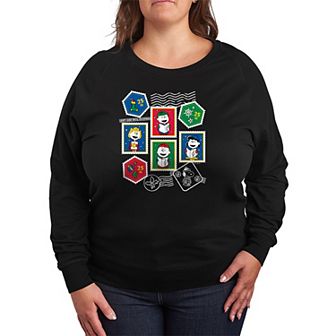 Plus Size Peanuts Christmas Stamps French Terry Long Sleeve Graphic Tee