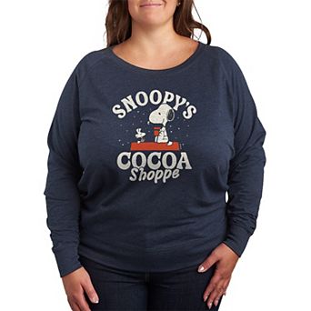 Plus Size Peanuts Snoopy's Cocoa Shoppe French Terry Long Sleeve Graphic Tee