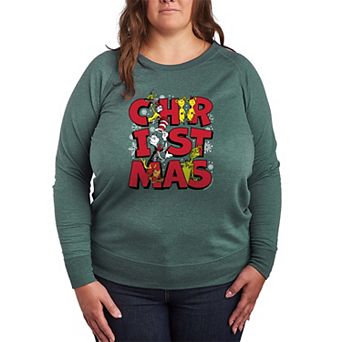 Plus Size Dr. Seuss Characters Christmas French Terry Long Sleeve Graphic Tee