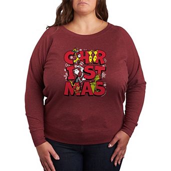 Plus Size Dr. Seuss Characters Christmas French Terry Long Sleeve Graphic Tee