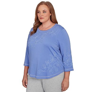 Plus Size Alfred Dunner Asymmetrical Floral Embroidered Detail Top