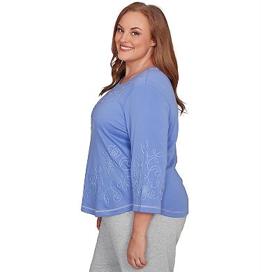 Plus Size Alfred Dunner Asymmetrical Floral Embroidered Detail Top