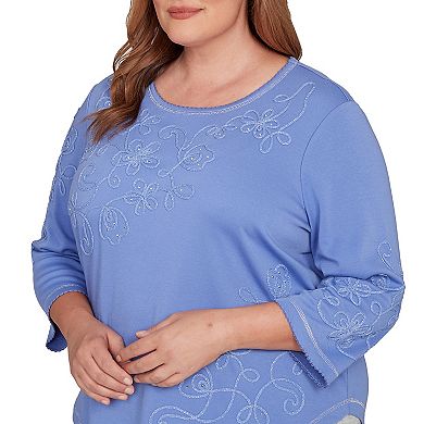Plus Size Alfred Dunner Asymmetrical Floral Embroidered Detail Top