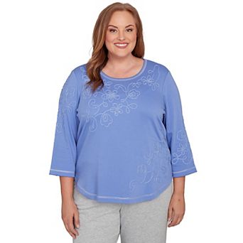 Plus Size Alfred Dunner Asymmetrical Floral Embroidered Detail Top