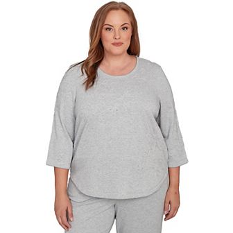 Plus Size Alfred Dunner Asymmetrical Floral Embroidered Detail Top