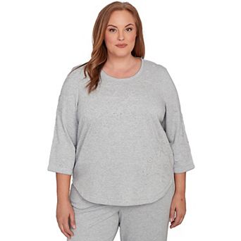 Plus Size Alfred Dunner Asymmetrical Floral Embroidered Detail Top