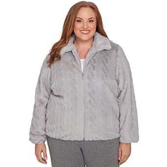 Plus Size Alfred Dunner Sculpted Faux Fur Zip Up Jacket