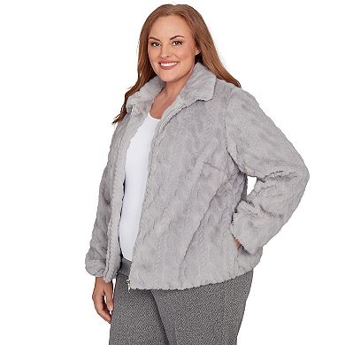 Plus Size Alfred Dunner Sculpted Faux Fur Zip Up Jacket