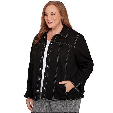 Plus Size Alfred Dunner Print Lining Faux Suede Jacket