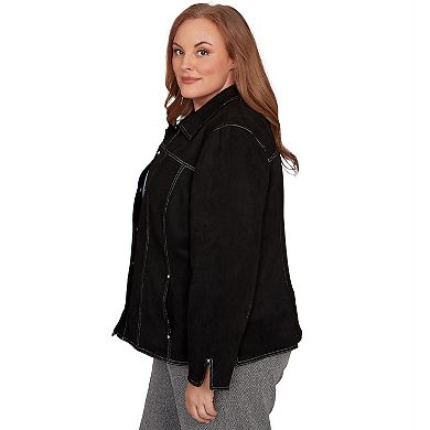 Plus Size Alfred Dunner Print Lining Faux Suede Jacket