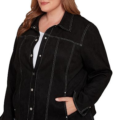 Plus Size Alfred Dunner Print Lining Faux Suede Jacket