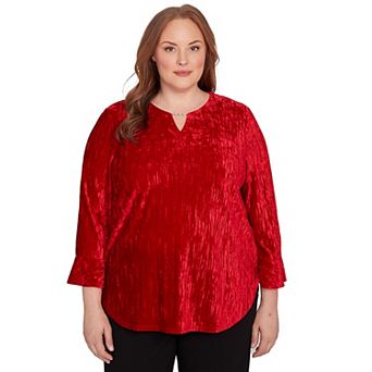 Plus Size Alfred Dunner Crushed Velvet Henley Tie Sleeve Top