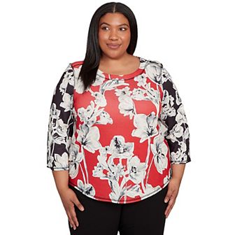 Plus Size Alfred Dunner Dynamic Floral Vintage Watercolor Top
