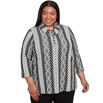 Plus Size Alfred Dunner Cable Jacquard Knit Top with Necklace