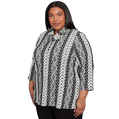Plus Size Alfred Dunner Cable Jacquard Knit Top with Necklace