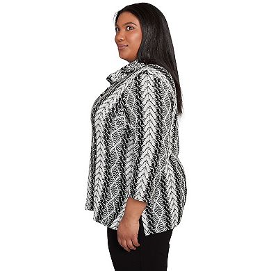 Plus Size Alfred Dunner Cable Jacquard Knit Top with Necklace
