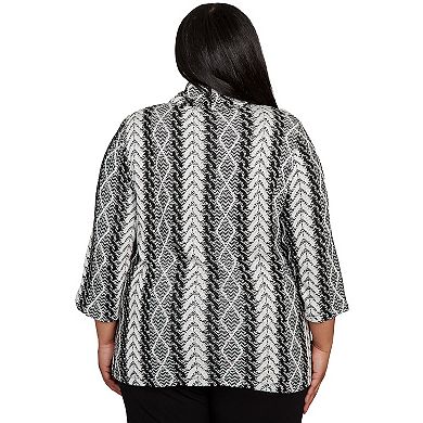 Plus Size Alfred Dunner Cable Jacquard Knit Top with Necklace