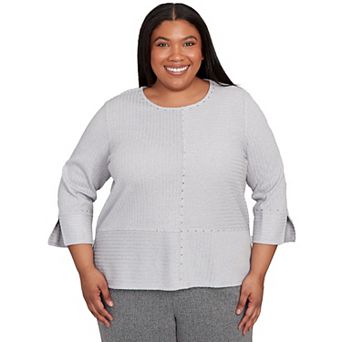 Plus Size Alfred Dunner Heat Set Embellished Solid Knit Top
