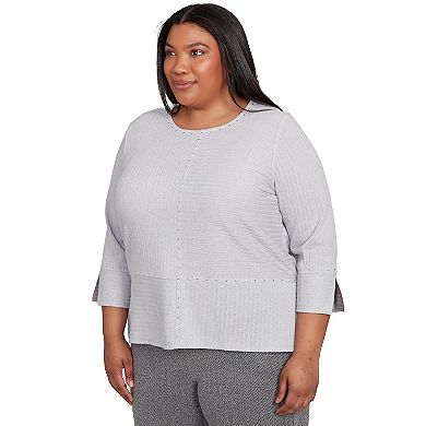 Plus Size Alfred Dunner Heat Set Embellished Solid Knit Top