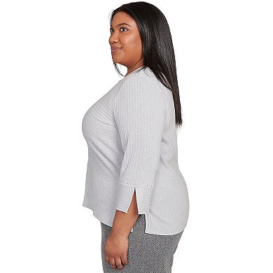 Plus Size Alfred Dunner Heat Set Embellished Solid Knit Top