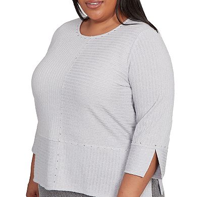 Plus Size Alfred Dunner Heat Set Embellished Solid Knit Top