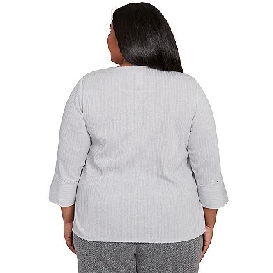 Plus Size Alfred Dunner Heat Set Embellished Solid Knit Top