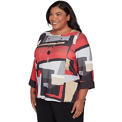Plus Size Alfred Dunner Knit Colorblock Top with Necklace