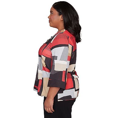 Plus Size Alfred Dunner Knit Colorblock Top with Necklace