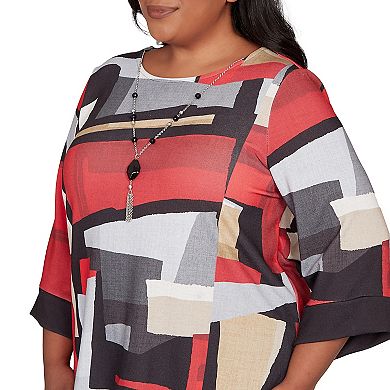 Plus Size Alfred Dunner Knit Colorblock Top with Necklace