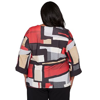 Plus Size Alfred Dunner Knit Colorblock Top with Necklace