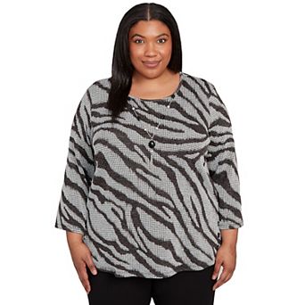 Plus Size Alfred Dunner Animal Houndstooth Top with Necklace