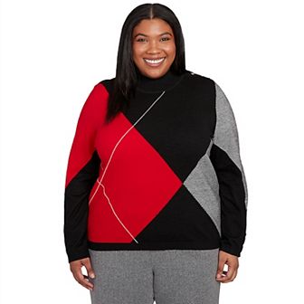 Plus Size Alfred Dunner Exploded Argyle Mock Neck Sweater