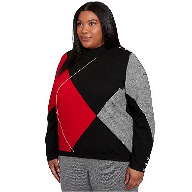 Plus Size Alfred Dunner Exploded Argyle Mock Neck Sweater