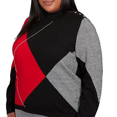 Plus Size Alfred Dunner Exploded Argyle Mock Neck Sweater