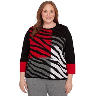 Plus Size Zebra Colorblock Long Sleeve Sweater