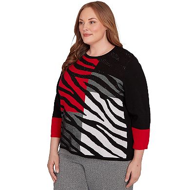 Plus Size Zebra Colorblock Long Sleeve Sweater
