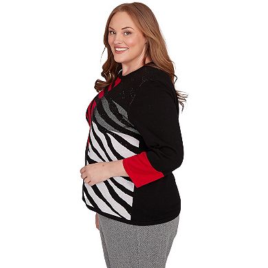 Plus Size Zebra Colorblock Long Sleeve Sweater