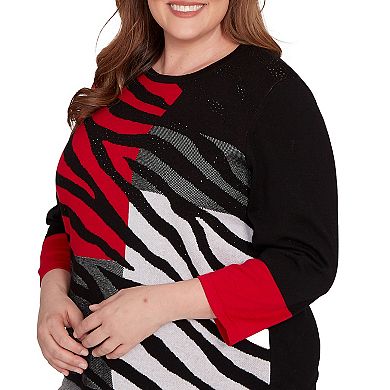 Plus Size Zebra Colorblock Long Sleeve Sweater