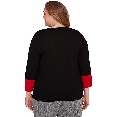 Plus Size Zebra Colorblock Long Sleeve Sweater