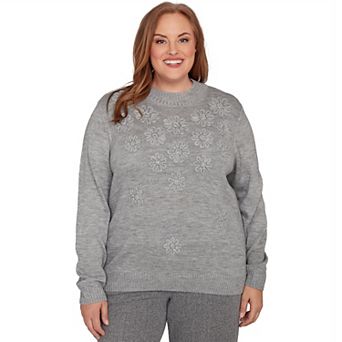 Plus Size Alfred Dunner Floral Soutache Embroidered Sweater