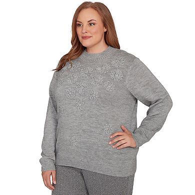 Plus Size Alfred Dunner Floral Soutache Embroidered Sweater