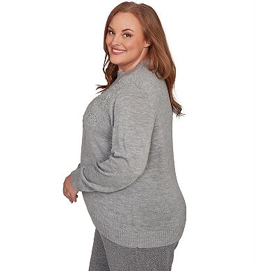 Plus Size Alfred Dunner Floral Soutache Embroidered Sweater