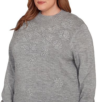 Plus Size Alfred Dunner Floral Soutache Embroidered Sweater