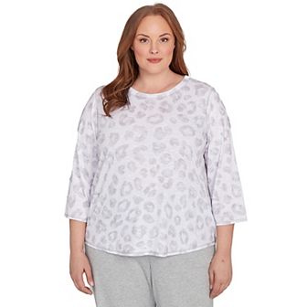Plus Size Alfred Dunner Monotone Crew Neck Animal Print Top