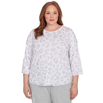 Plus Size Alfred Dunner Monotone Crew Neck Animal Print Top