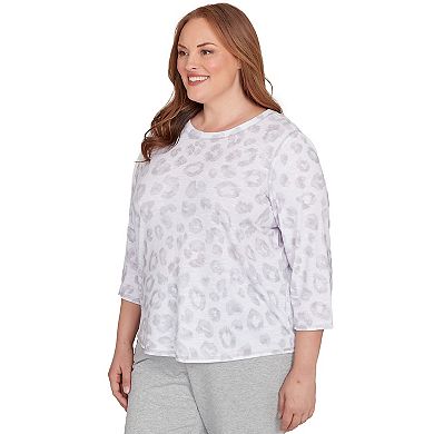Plus Size Alfred Dunner Monotone Crew Neck Animal Print Top