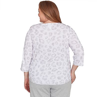 Plus Size Alfred Dunner Monotone Crew Neck Animal Print Top