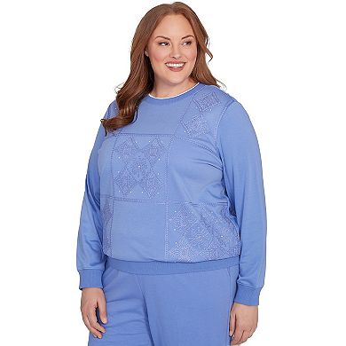 Plus Size Alfred Dunner Embroidered Patchwork Long Sleeve Top