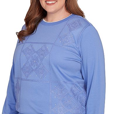 Plus Size Alfred Dunner Embroidered Patchwork Long Sleeve Top